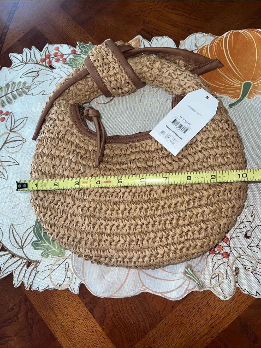 NWT Time and Tru Natural Raffia Top Knot Crescent Handbag - Picture 6 of 6